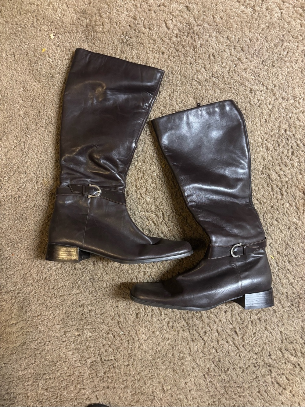 Etienne Aigner square toe knee high boots brown women's 10 leather